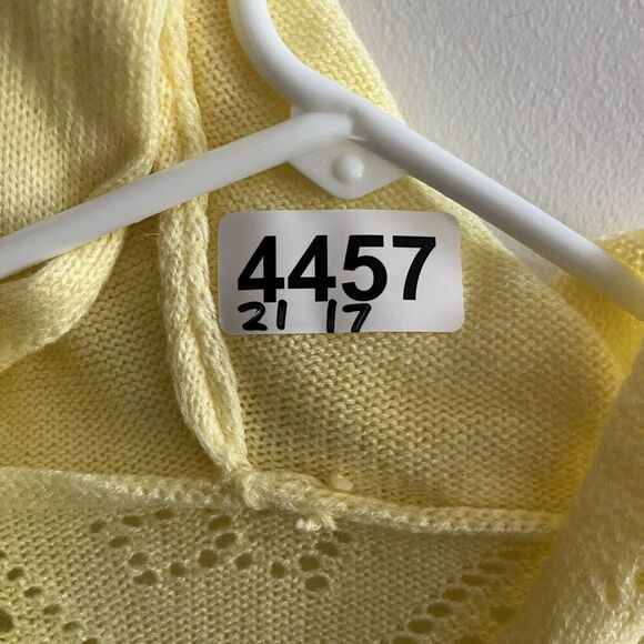 Lemon Drop Yellow Knit Heart Hoodie Sweater Long Sleeve Scalloped Preppy M Women - Picture 7 of 7